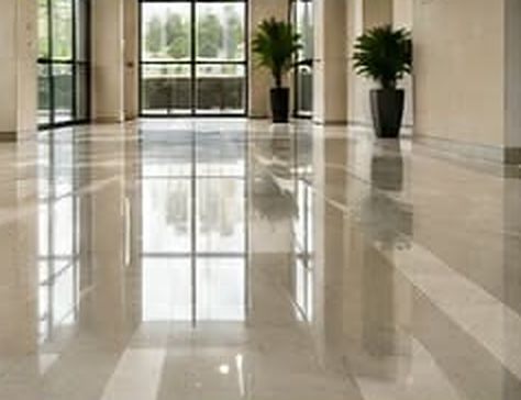 Freshly polished lobby floor with a mirror-like shine